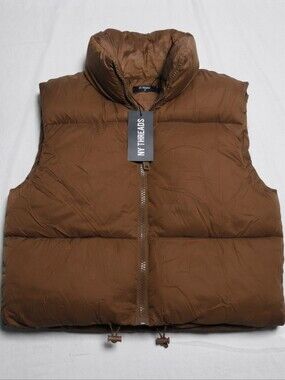 NY Threads Women's Puffer Vest Brown Full Zip Lightweight Stand Collar Size M
